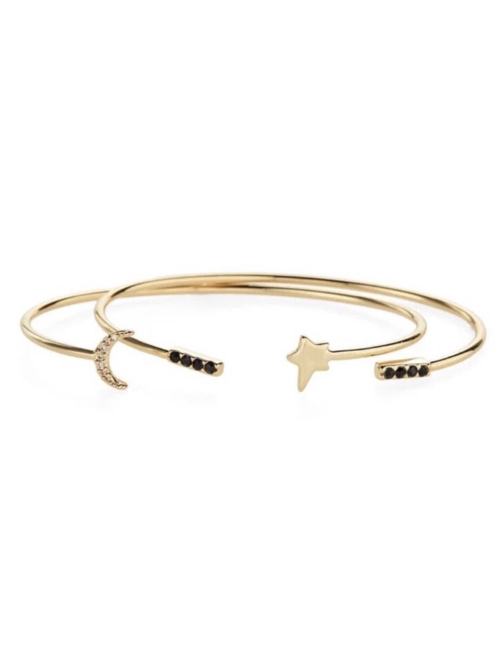 Jules Smith Cosmic Cuff Set 14k Gold Plated Bracelets CZ Crescent Moon and Star